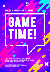 Vector Illustration Game Time Player Poster. Colorful Flyer About Gaming © Black White Mouse