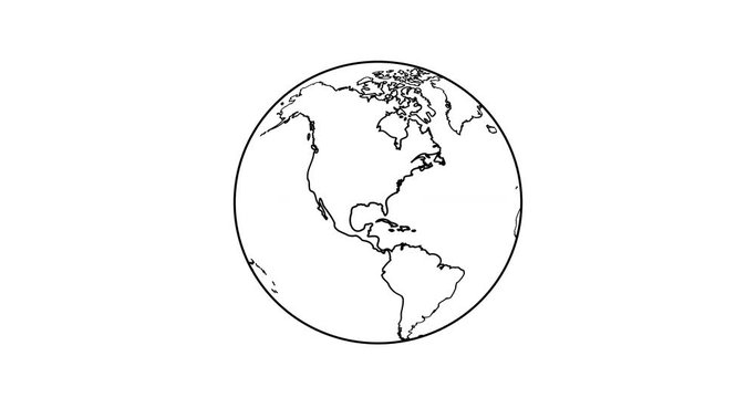 2d animation of globe planet earth in outline design 