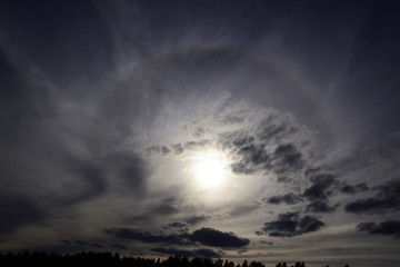 The sun at sunset. Spring in the foothills of the Western Urals.