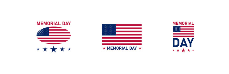 Memorial day, simple icon set. Usa flag concept illustration in vector flat