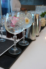 Gin welcome drinks on a bar.