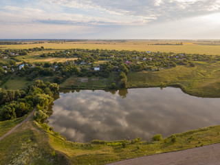 Obraz premium Country lake. Aerial drone view.