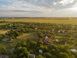 Aerial drone view. Ukrainian rural landscape.