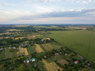 Aerial drone view. Ukrainian rural landscape.