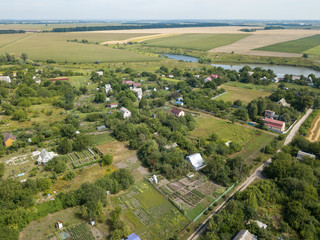 Fototapeta na wymiar Aerial drone view. Ukrainian rural landscape.