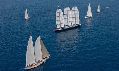 Sailing boats at Mediterranean Sea Palma de Mallorca Spain. Super sailing yacht. The Falcon three...