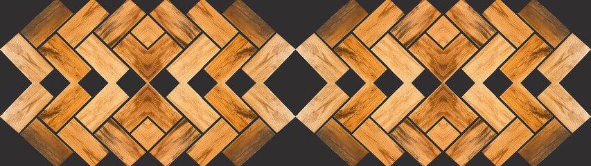 Grunge wooden banner panorama - Wood herringbone parquet seamless texture, isolated on black anthracite wall wallpaper background