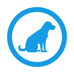 Razas de perros. Silueta de perro golden retriever sentado en círculo color azul