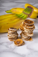 selective focus, healthy snack, dried banana