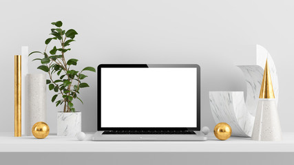 laptop mock up with abstract shapes