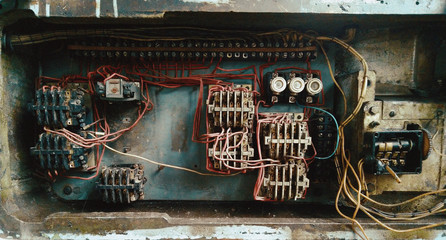Electrical insides of old vintage industrial equipment