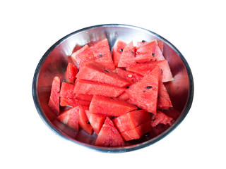 Fresh organic watermelon in tray isolated on white