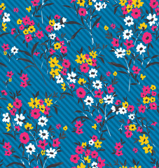 Sweet Ditsy Florals and Leaves Small Flowers Seamless Pattern Trendy Elegant Colors Perfect for Fashion and Wrapping Paper Print Diagonal Striped Background