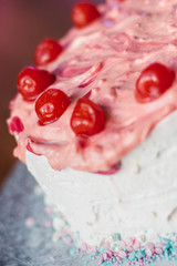 Delicious strawberry cake with cherry