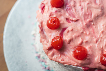 Delicious strawberry cake with cherry