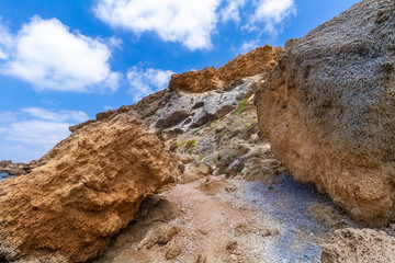 Beautiful mountain cliffs on the Mediterranean coast. Israel.