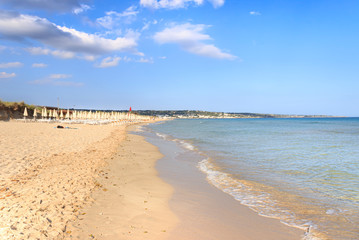 Fototapeta na wymiar The most beautiful sandy beaches of Apulia: Pescoluse Beach in Salento (Italy). 