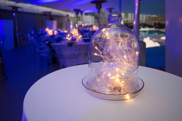 fairy light Decore set in a glass dome for an event.