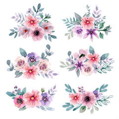 Purple Peach Floral Arrangement Watercolor © anjaartstudio