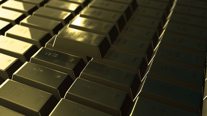 3d rendering of gold bars on background.