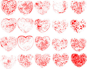 Set of Hearts . Grunge stamps collection.love Shapes for your design.Distressed symbols. Textured Valentine's Day signs.Vector illustration.