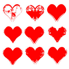 Set of Hearts . Grunge stamps collection.love Shapes for your design.Distressed symbols. Textured Valentine's Day signs.Vector illustration.