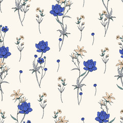 Seamless vector pattern with gentle wild flowers