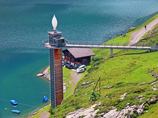 Panorama lift of the lake Melchsee or Panoramalift auf Melchsee-Frutt, Melchtal - Canton of Obwald,...