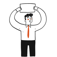 Businessman holding a empty paper in air.