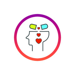 Vector graphics. The human head is nourished by love. Taking medicine
