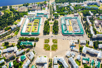 Fototapeta premium Panorama of the city and the Central Square and the shopping arcade, architectural heritage in the historical part of Kostroma. Kostroma region, Russia