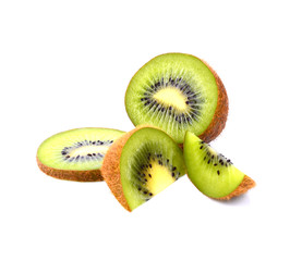 Single half of ripe juicy kiwi fruit isolated on white background