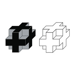 Rubik's cube icon. Geometric figure from the symbol of the cross. Puzzle sign.