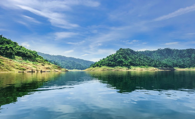 Wild mountain lake in Reservoir Khun Dan Prakan Chon Dam, Nakhon Nayok, Thailand