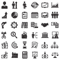 Business Icons. Black Scribble Design. Vector Illustration.