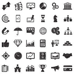 Business And Finance Icons. Black Scribble Design. Vector Illustration.