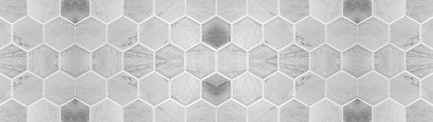 Gray grey white modern tile mirror made of hexagon geometric seamless concrete cement tiles texture...