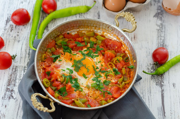 Traditional turkish food menemen,top view.