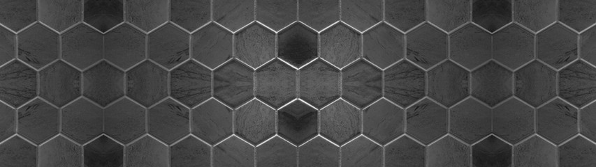 Black anhracite modern tile mirror made of hexagon tiles texture background banner panorama