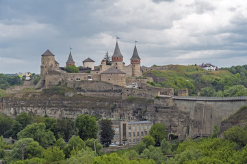 Landscape with Kamianets-Podilskyi Castle in Ukraine