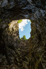 Cave in the mountains: the view from the bottom up.