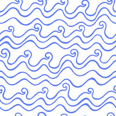 Seamless pattern with swirling waves. Design for backdrops with sea, rivers or water texture. Repeating texture. Figure for textiles.Print for the cover of the book, postcards, t-shirts. Surface desig