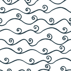 Seamless pattern with twists waves. Design for backdrops with sea, rivers or water texture. Repeating texture. Figure for textiles.Print for the cover of the book, postcards, t-shirts. Surface design.