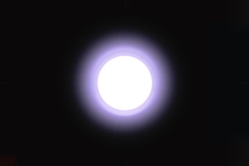 Glowing torch light. Lens flare. Ray of pocket flashlight. Light with bright white light shining. Stage Spotlight effect on scene light and shadow concepts. 3d illustration