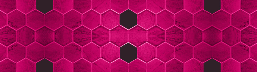 Abstract pink magenta black modern tile mirror made of hexagon geometric seamless concrete cement...