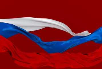 Naklejka premium 3d illustration of Russian tricolor Flag Ribbons Waving on red