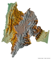 Cundinamarca, department of Colombia, on white. Relief