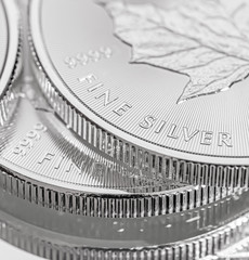 Macro Close up of a Silver Canadian Maple Leaf Bullion Coin