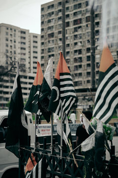Pakistan and Kashmir flag in city