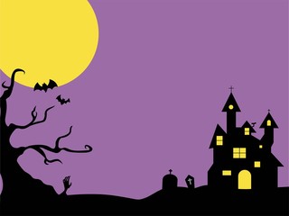 満月と不気味な屋敷の背景素材